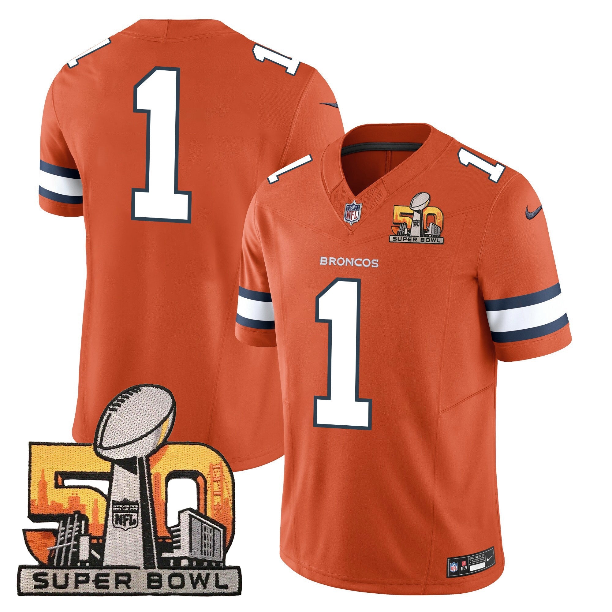 Denver Broncos Super Bowl 50 Patch Vapor Jersey – All Stitched – Orange – #1 Team Jersey
