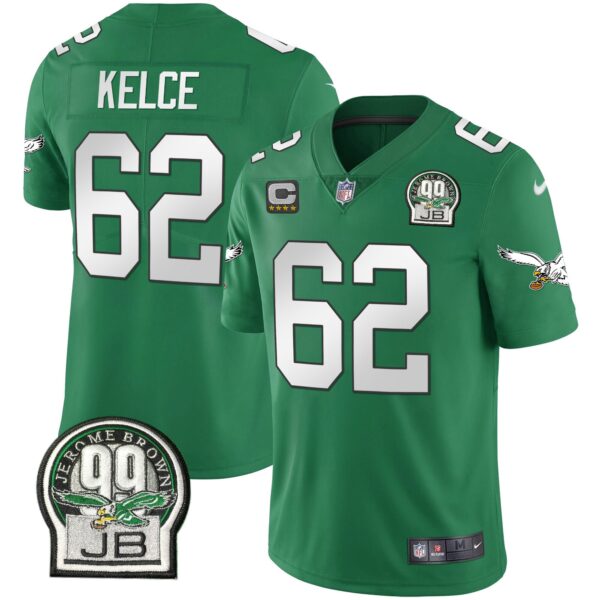 Eagles Jerome Brown Retired Patch Gold & Kelly Jersey – All Stitched – Kelly Green – Jason Kelce Jersey