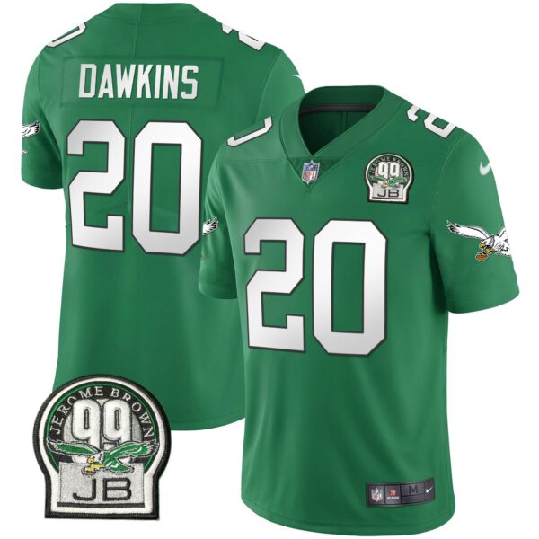 Eagles Jerome Brown Retired Patch Gold & Kelly Jersey – All Stitched – Kelly Green – Brian Dawkins Jersey