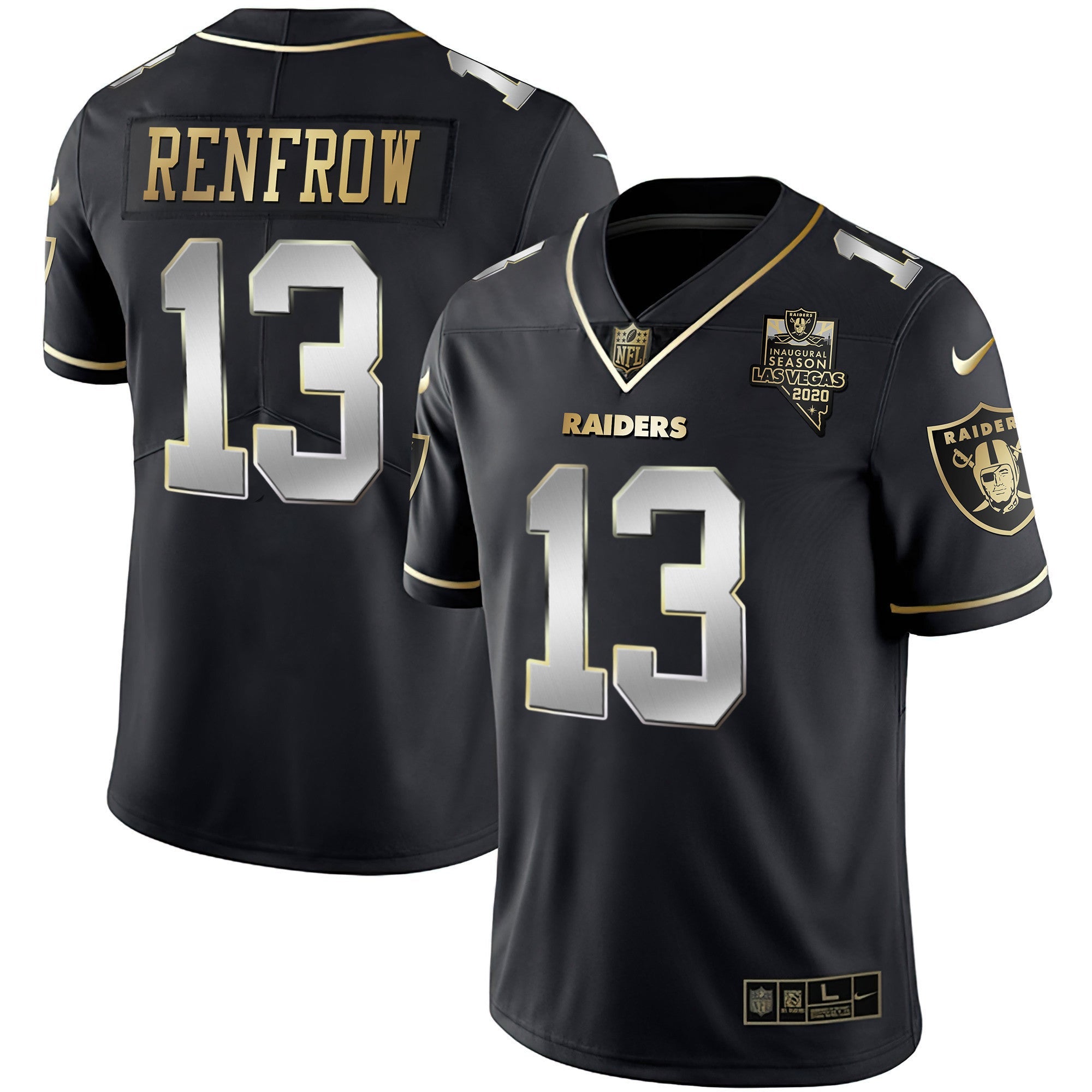 Raiders Inaugural Season Patch Gold & Split – All Stitched – Black Limited – Hunter Renfrow Jersey