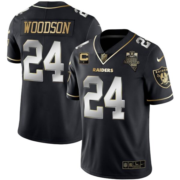 Raiders Inaugural Season Patch Gold & Split – All Stitched – Black Limited – Charles Woodson Jersey