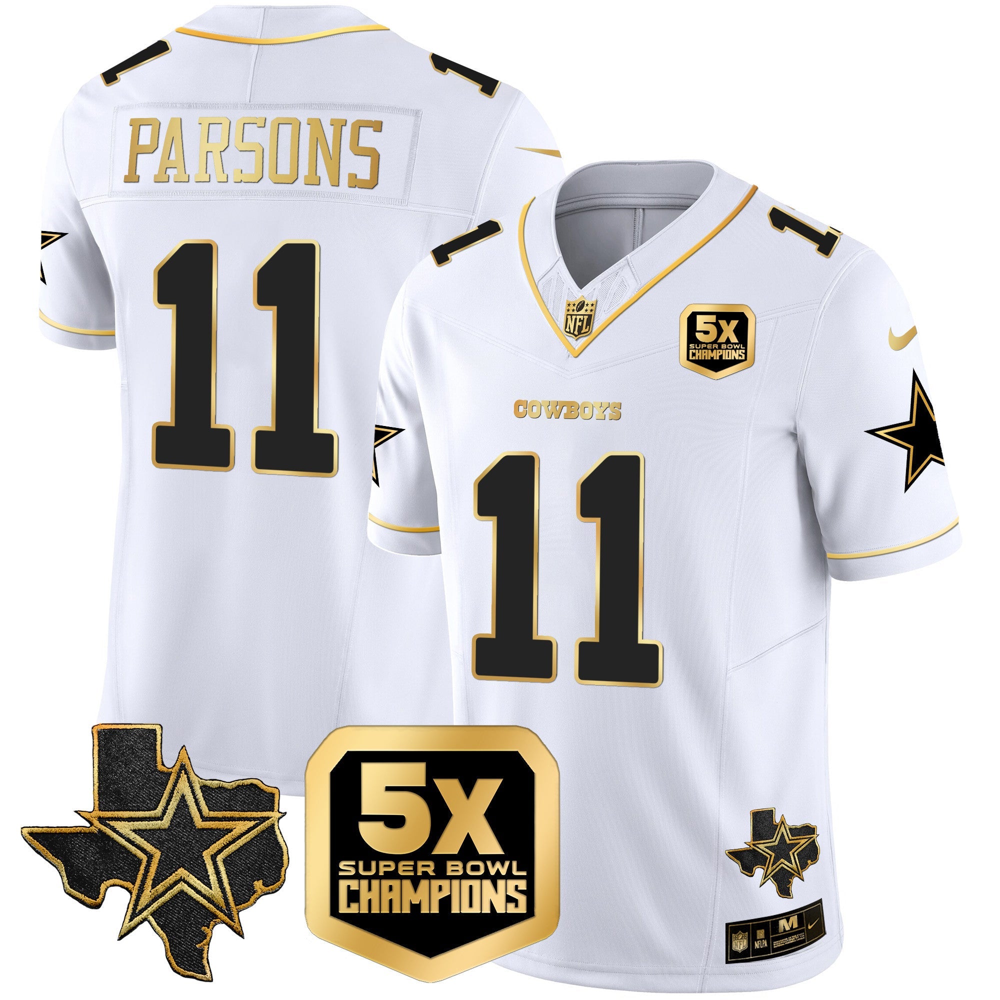 Cowboys 5x Super Bowl Champions Vapor Limited Jersey – All Stitched – White Gold – Micah Parsons Jersey