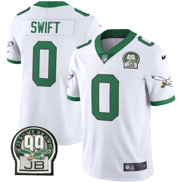 Eagles Jerome Brown Retired Patch Gold & Kelly Jersey – All Stitched – Kelly White – D’Andre Swift Jersey