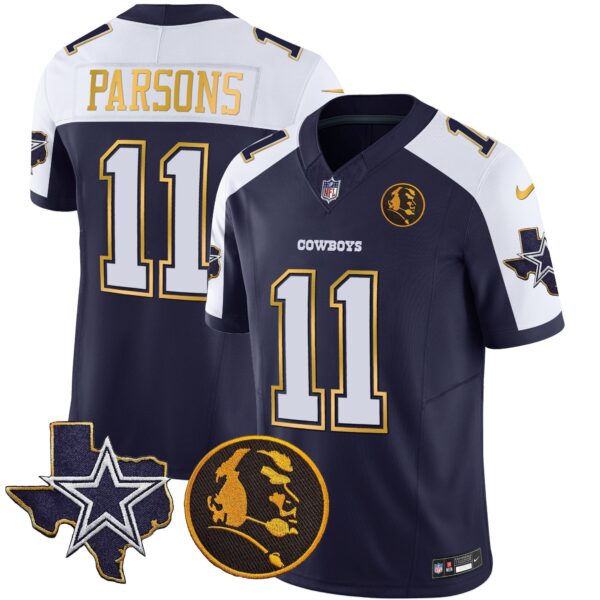 Cowboys Texas & John Madden Patch Gold Trim Vapor Jersey – All Stitched – Navy Alternate – Micah Parsons Jersey