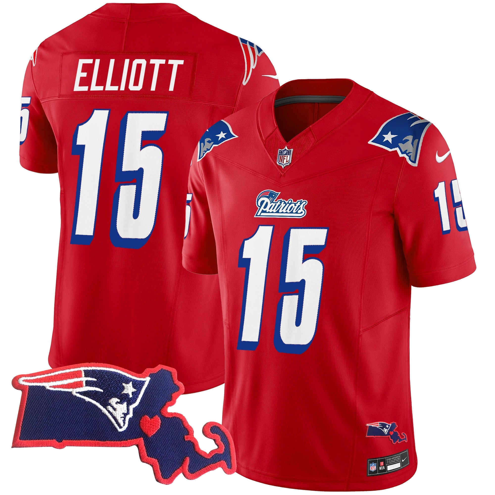 Patriots 1996 Throwback State Patch Vapor Jersey – All Stitched – Red – Ezekiel Elliott Jersey