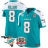 Dolphins 50th Perfect Season & Florida Patch Vapor Jersey – All Stitched – Aqua Alternate – Jevon Holland Jersey