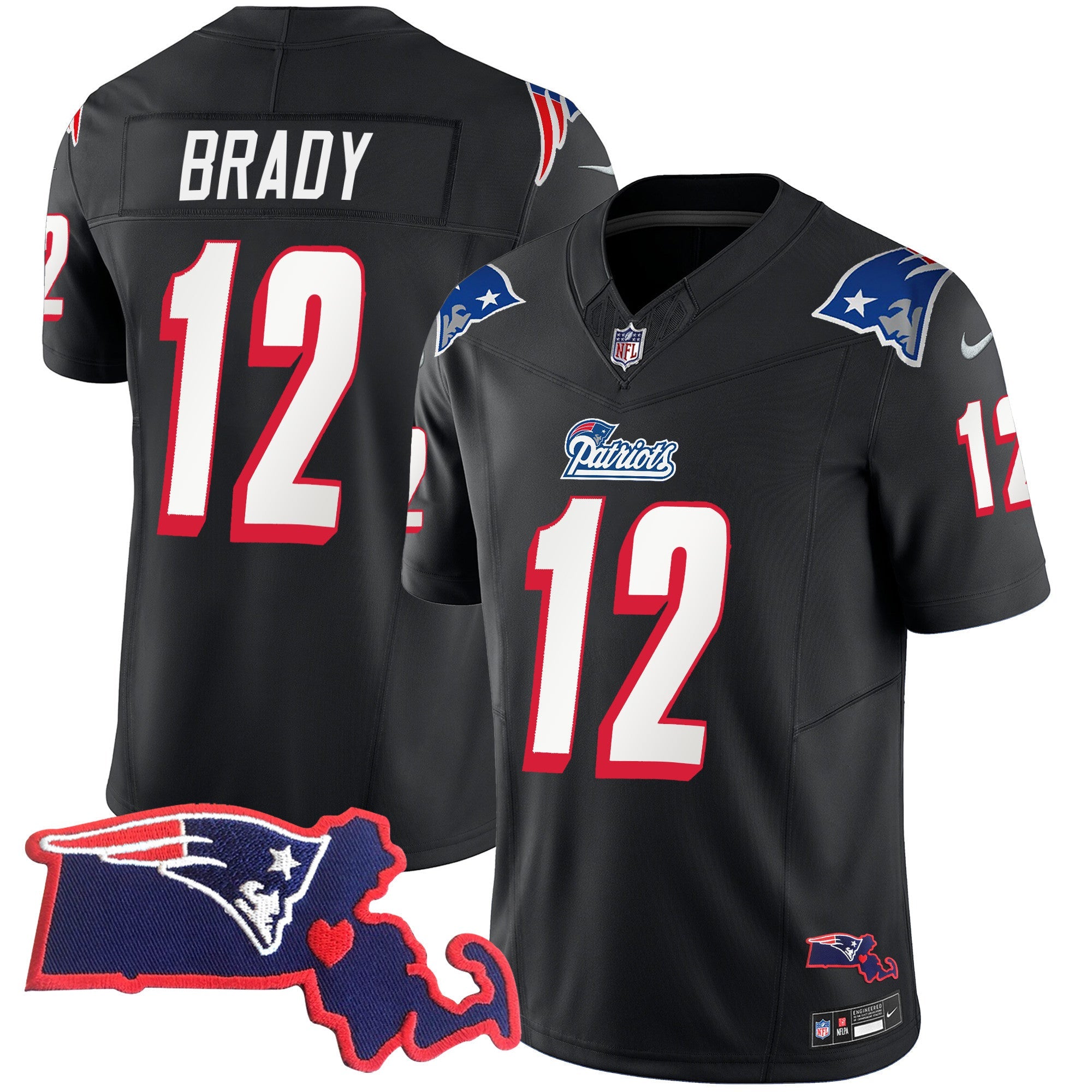Patriots 1996 Throwback State Patch Vapor Jersey – All Stitched – Black – Tom Brady Jersey