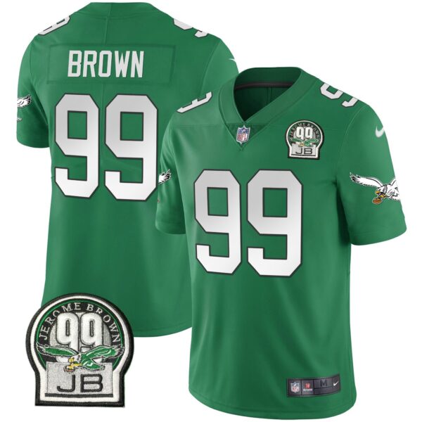 Eagles Jerome Brown Retired Patch Gold & Kelly Jersey – All Stitched – Kelly Green – Jerome Brown Jersey