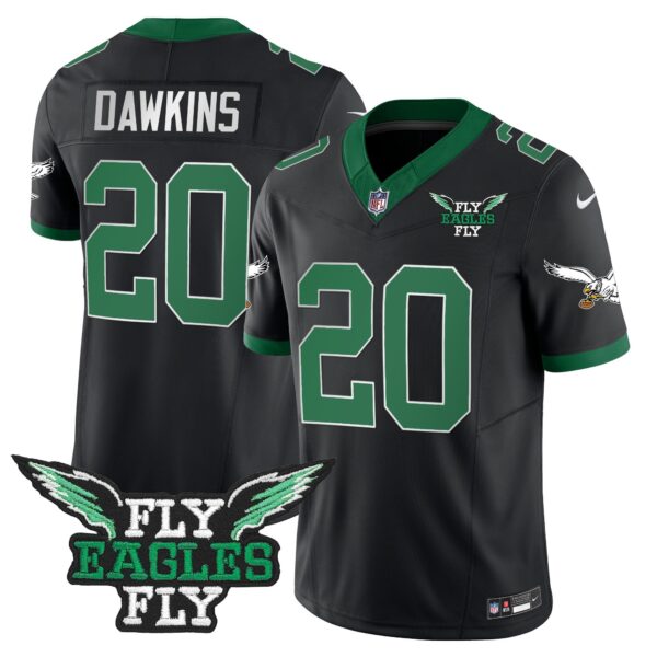 Fly Eagles Fly Patch Throwback Kelly Green Vapor Jersey – All Stitched – Black – Brian Dawkins Jersey