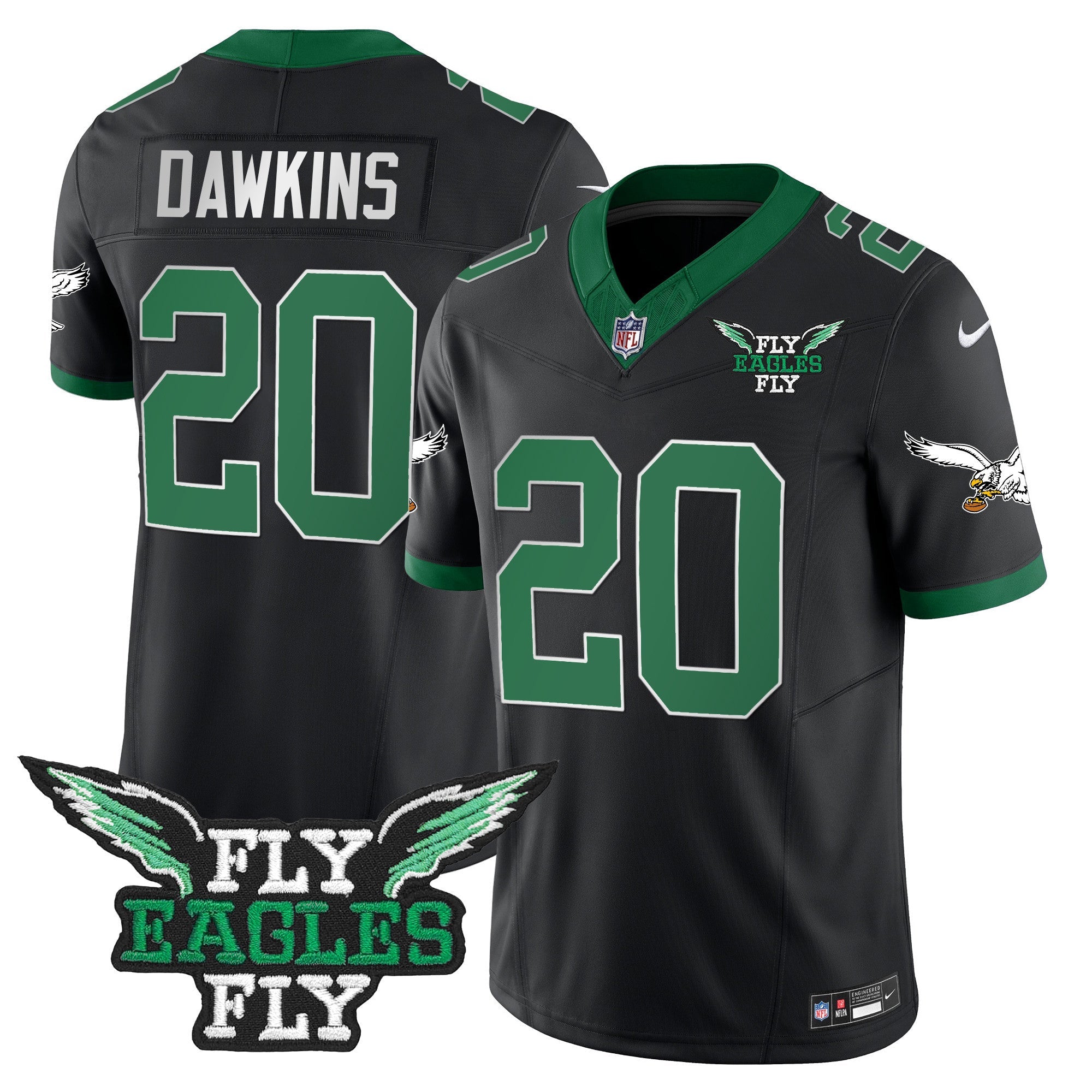 Fly Eagles Fly Patch Throwback Kelly Green Vapor Jersey – All Stitched – Black – Brian Dawkins Jersey