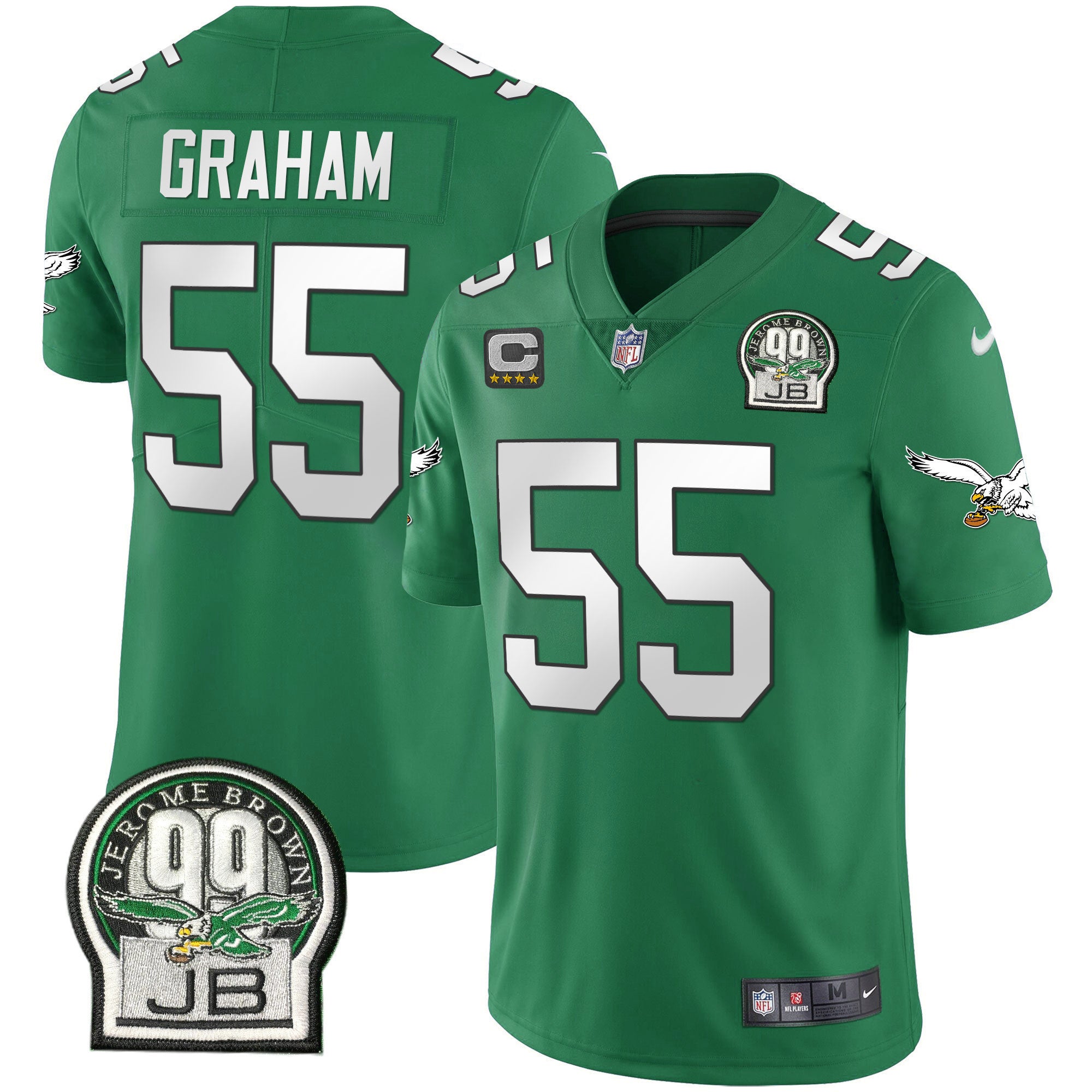 Eagles Jerome Brown Retired Patch Gold & Kelly Jersey – All Stitched – Kelly Green – Brandon Graham Jersey