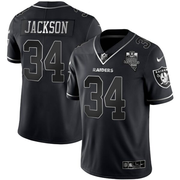 Raiders Inaugural Season Patch Gold & Split – All Stitched – Black Silver – Bo Jackson Jersey