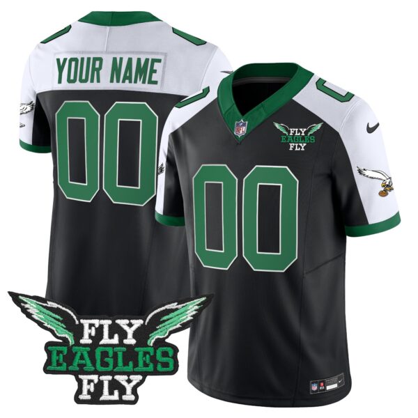 Fly Eagles Fly Patch Throwback Kelly Green Vapor Custom Jersey – All Stitched – Black Alternate Jersey
