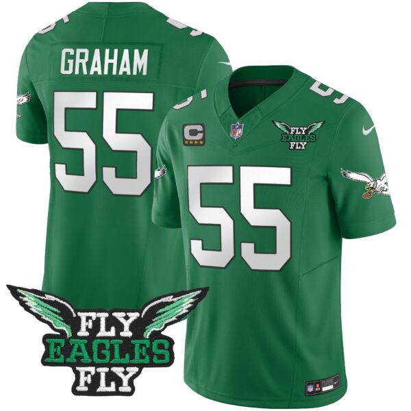 Fly Eagles Fly Patch Throwback Kelly Green Vapor Jersey – All Stitched – Kelly Green – Brandon Graham Jersey
