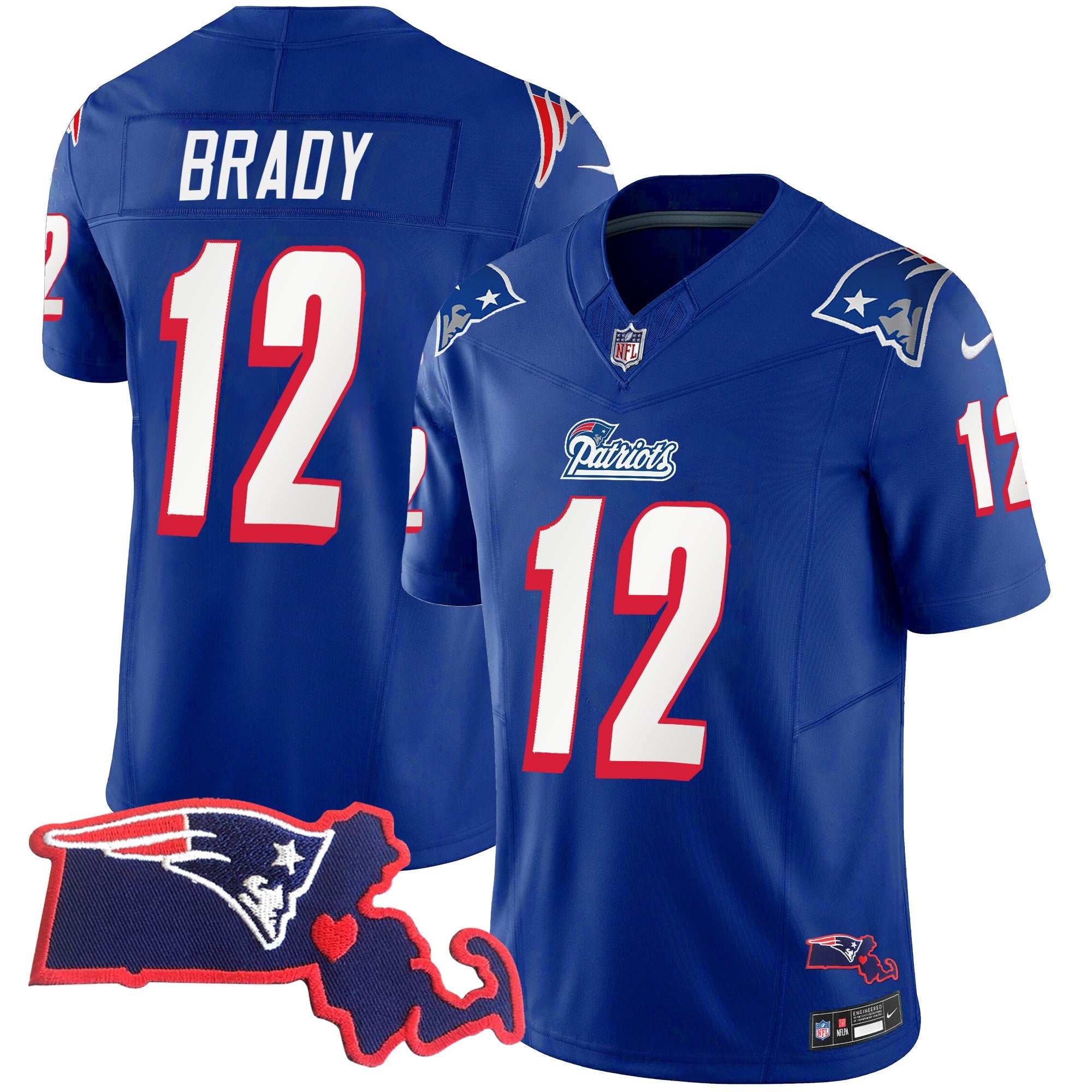 Patriots 1996 Throwback State Patch Vapor Jersey – All Stitched – Royal – Tom Brady Jersey