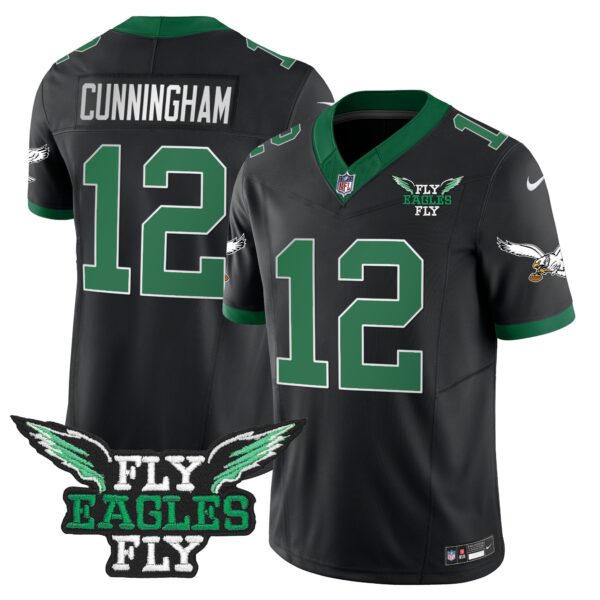 Fly Eagles Fly Patch Throwback Kelly Green Vapor Jersey – All Stitched – Black – Randall Cunningham Jersey