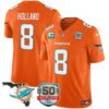 Dolphins 50th Perfect Season & Florida Patch Vapor Jersey – All Stitched – Orange – Jevon Holland Jersey