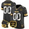Packers 13 Time World Champions & Home Patch Gold Vapor Jersey V2 – All Stitched – Black Limited Jersey