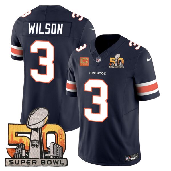 Denver Broncos Super Bowl 50 Patch Vapor Jersey – All Stitched – Navy – Russell Wilson Jersey