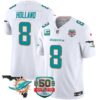Dolphins 50th Perfect Season & Florida Patch Vapor Jersey – All Stitched – White – Jevon Holland Jersey