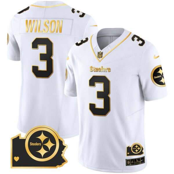 Steelers Home Patch Gold Vapor Jersey – All Stitched – White Gold – Russell Wilson Jersey