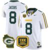 Packers 13 Time World Champions & Home Patch Vapor Limited Jersey – All Stitched – White – Josh Jacobs Jersey
