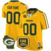 Packers 13 Time World Champions & Home Patch Vapor Limited Custom Jersey – All Stitched – Gold Jersey