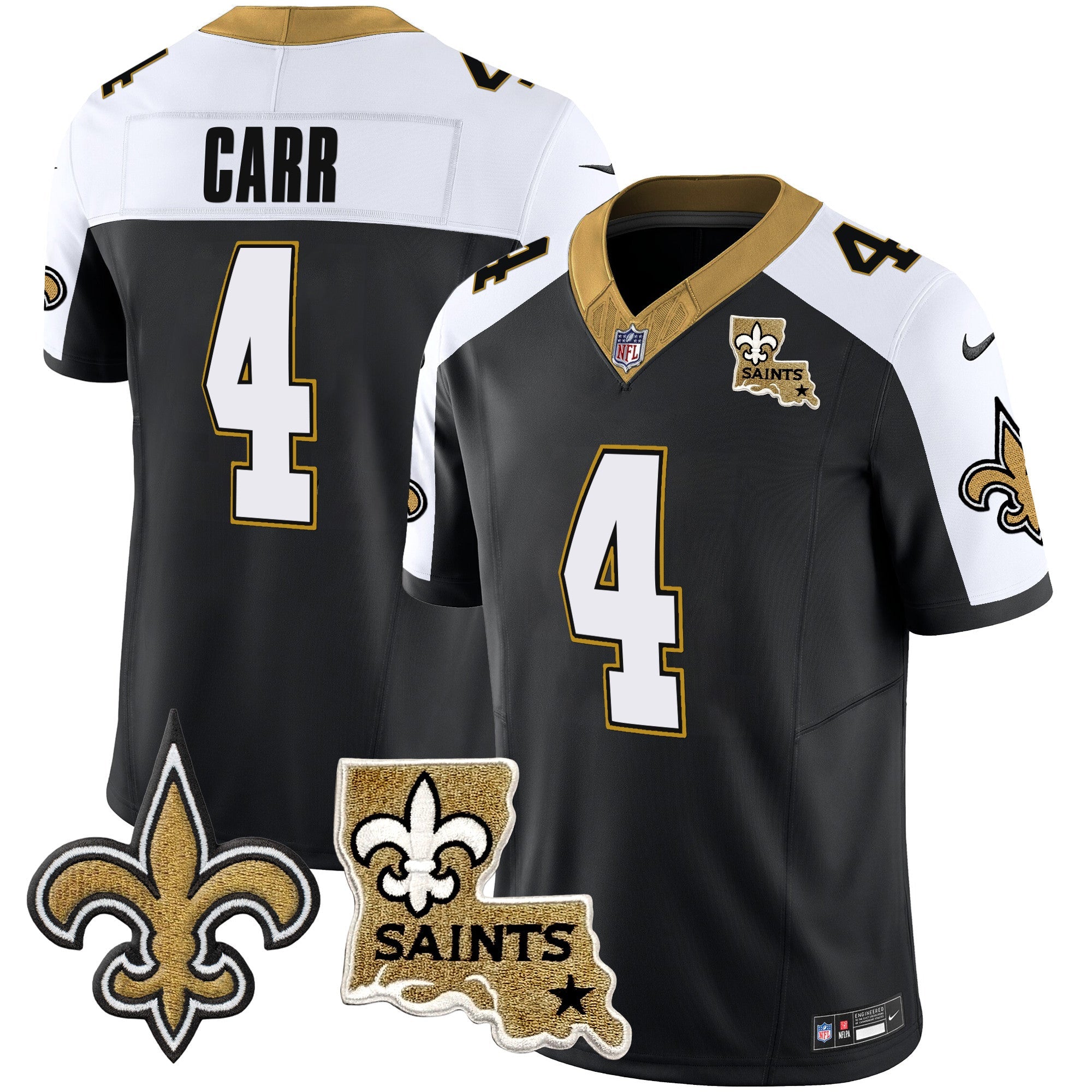 Saints Vapor Limited Jersey – New Orleans Patch – All Stitched – Alternate – Derek Carr Jersey