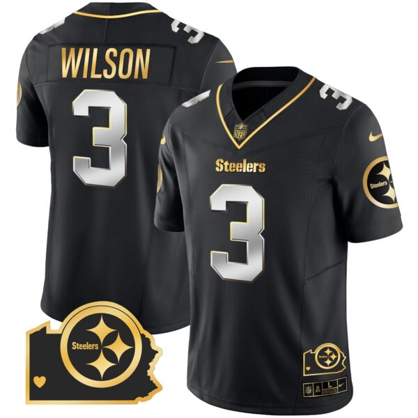 Steelers Home Patch Gold Vapor Jersey – All Stitched – Black Limited – Russell Wilson Jersey