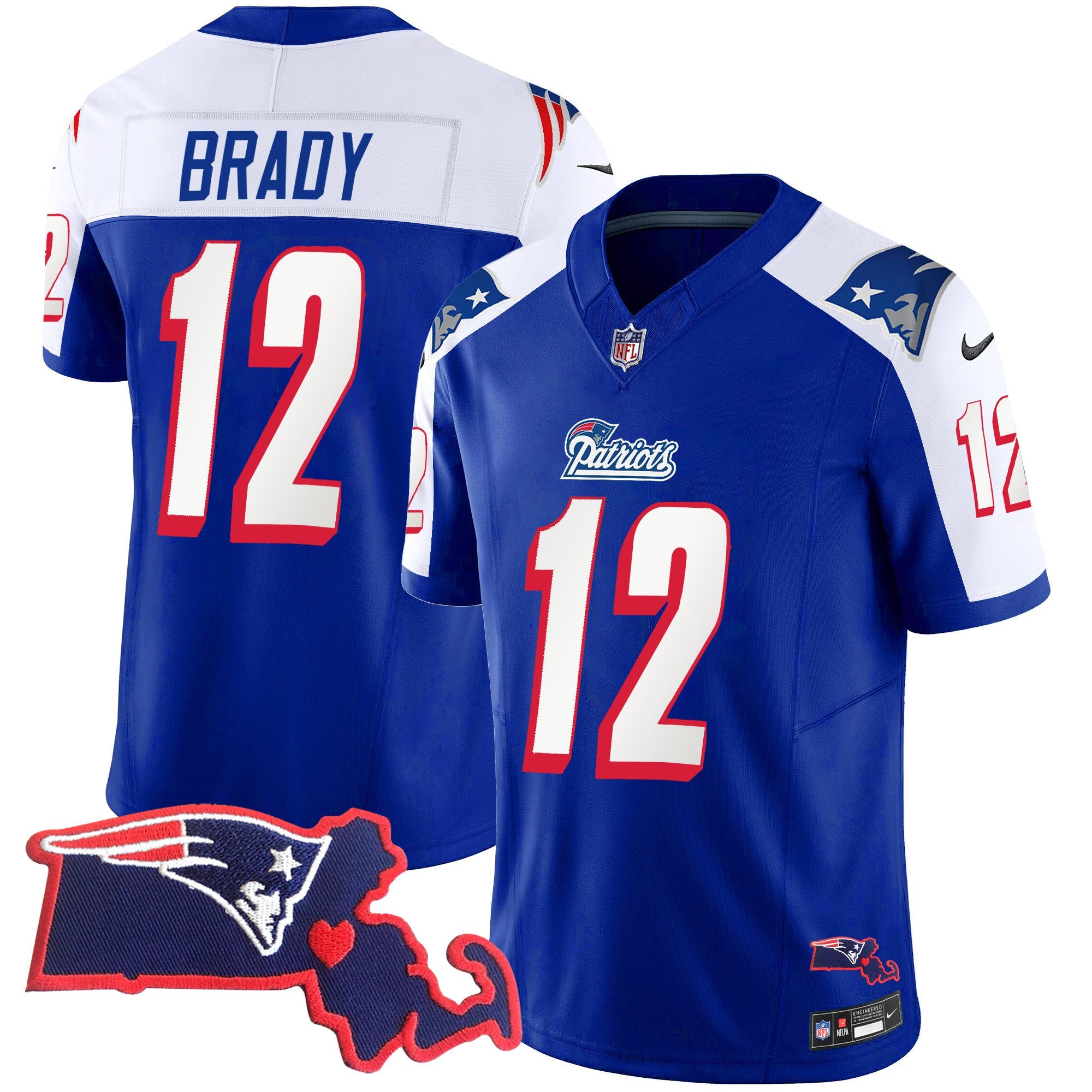 Patriots 1996 Throwback State Patch Vapor Jersey – All Stitched – Royal Alternate – Tom Brady Jersey