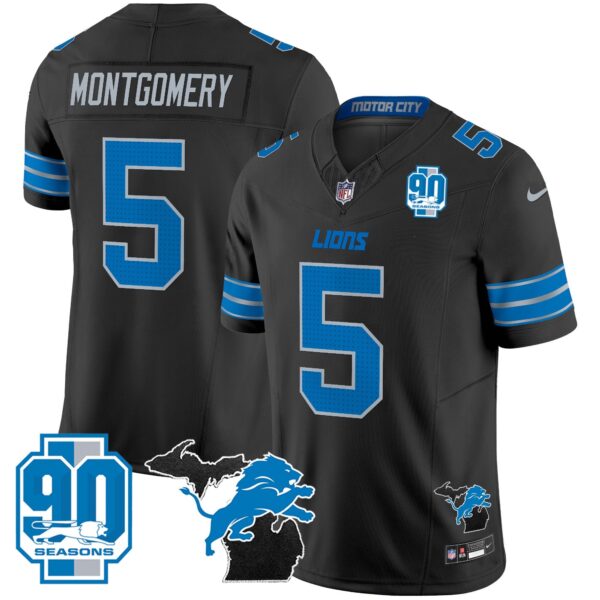 Detroit Lions 2024 Michigan & 90th Year Patch Vapor Jersey – All Stitched – Black – David Montgomery Jersey