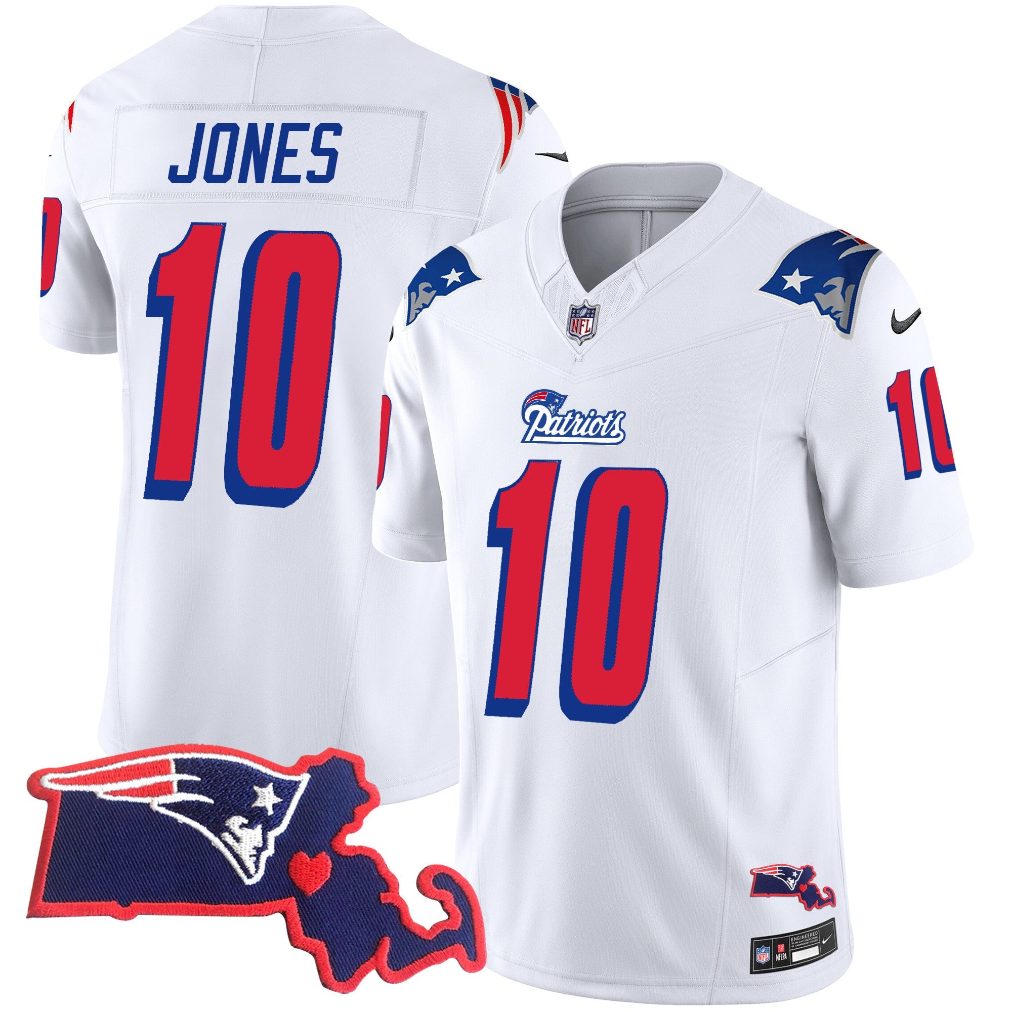 Patriots 1996 Throwback State Patch Vapor Jersey – All Stitched – White – Mac Jones Jersey
