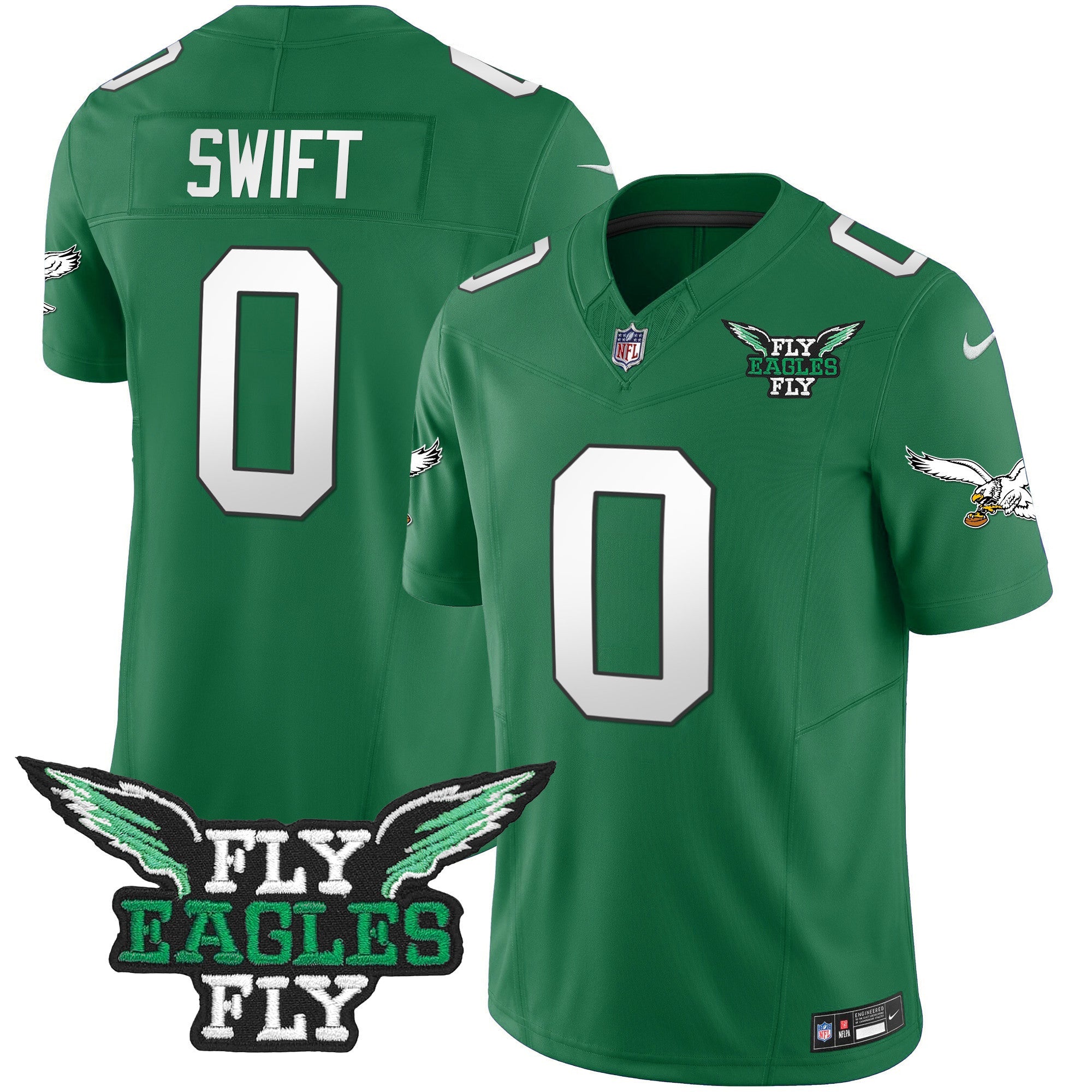 Fly Eagles Fly Patch Throwback Kelly Green Vapor Jersey – All Stitched – Kelly Green – D’Andre Swift Jersey