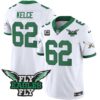Fly Eagles Fly Patch Throwback Kelly Green Vapor Jersey – All Stitched – Kelly White – Jason Kelce Jersey