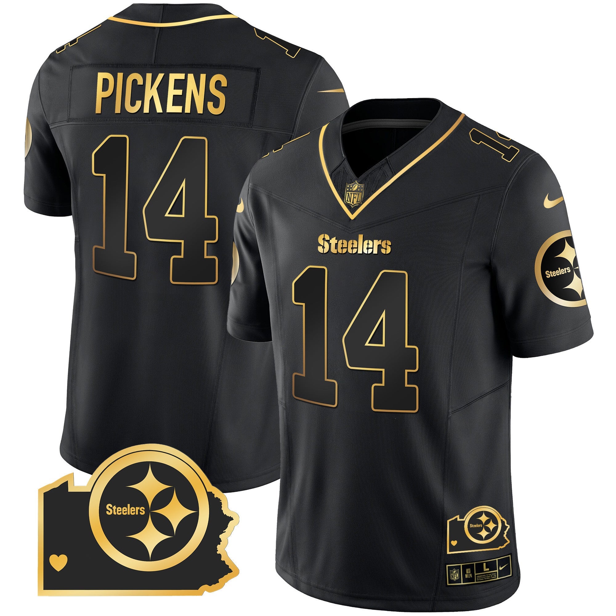 Steelers Home Patch Gold Vapor Jersey – All Stitched – Black Gold – George Pickens Jersey