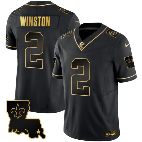 Saints 1987 Legacy Gold Vapor Jersey – All Stitched – Black Gold – Jameis Winston Jersey