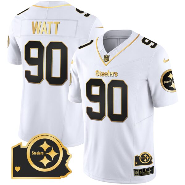 Steelers Home Patch Gold Vapor Jersey – All Stitched – White Gold – T. J. Watt Jersey