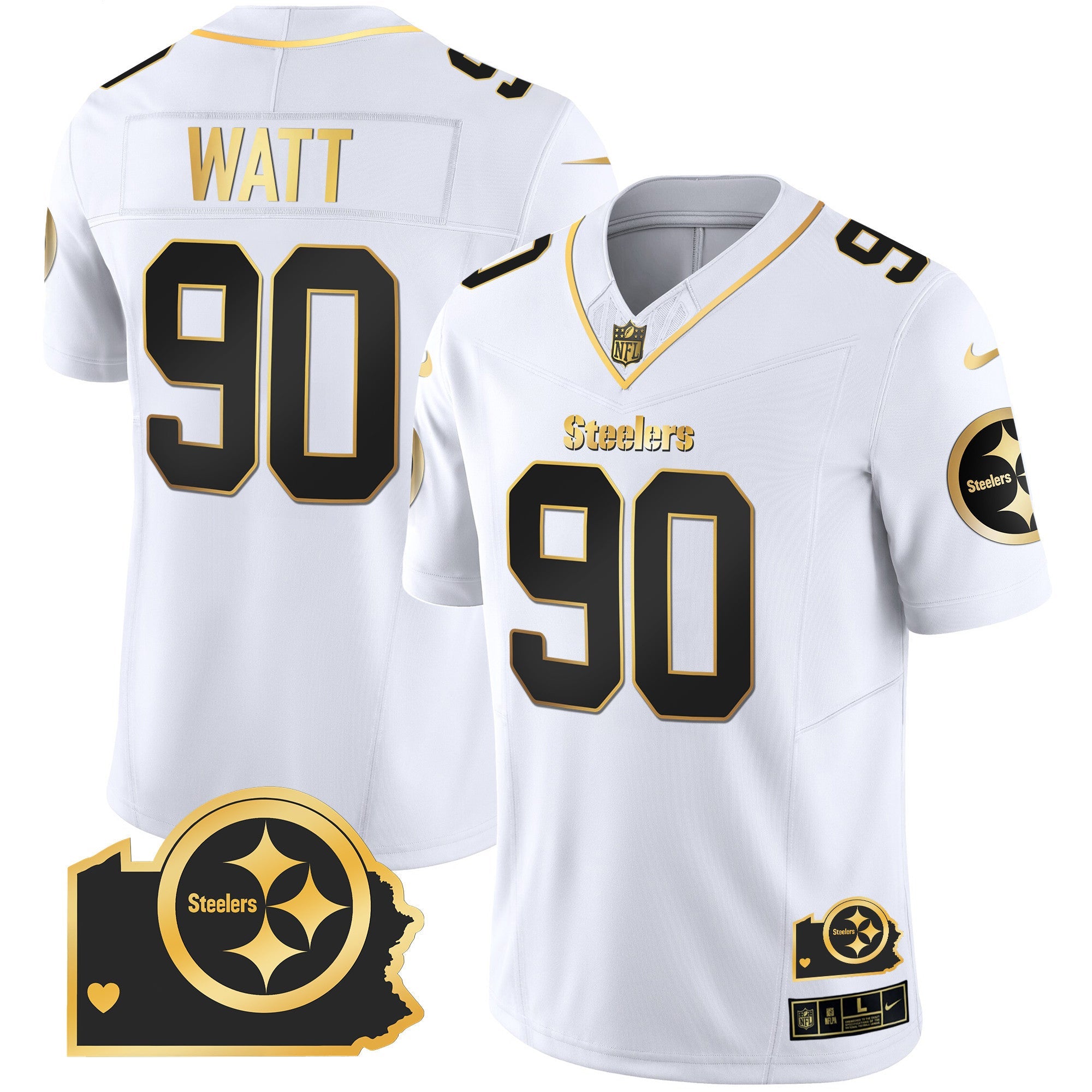 Steelers Home Patch Gold Vapor Jersey – All Stitched – White Gold – T. J. Watt Jersey