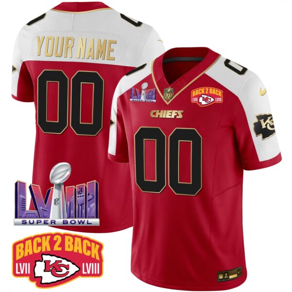 Chiefs Super Bowl LVIII & Back 2 Back Patch Vapor Custom Jersey – All Stitched – Red Alternate Jersey