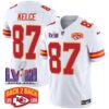 Chiefs Super Bowl LVIII & Back 2 Back Patch Vapor Jersey – All Stitched – White – Travis Kelce Jersey