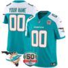 Dolphins 50th Perfect Season & Florida Patch Vapor Custom Jersey – All Stitched – Aqua Alternate Jersey