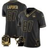 Detroit Lions 90th Year & Michigan Patch Gold Vapor Jersey – All Stitched – Black Gold – Sam Laporta Jersey