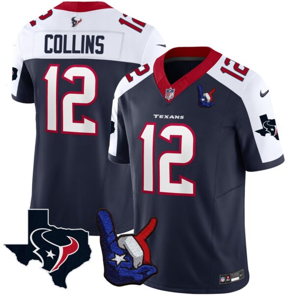Houston Texans Hand Sign Throwing Up The H Vapor Jersey – All Stitched – Alternate – Nico Collins Jersey