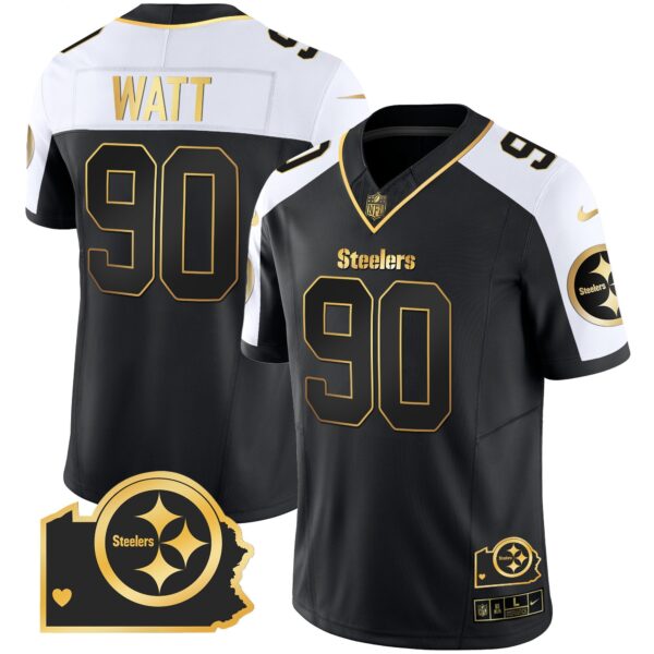 Steelers Home Patch Gold Vapor Jersey – All Stitched – Alternate – T. J. Watt Jersey