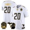 Detroit Lions 90th Year & Michigan Patch Gold Vapor Jersey – All Stitched – White Gold – Barry Sanders Jersey