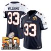Denver Broncos Super Bowl 50 Patch Vapor Jersey – All Stitched – Navy Alternate – Javonte Williams Jersey
