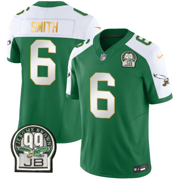 Eagles Jerome Brown Patch Kelly Green Gold Trim Jersey – All Stitched – Kelly Alternate – DeVonta Smith Jersey