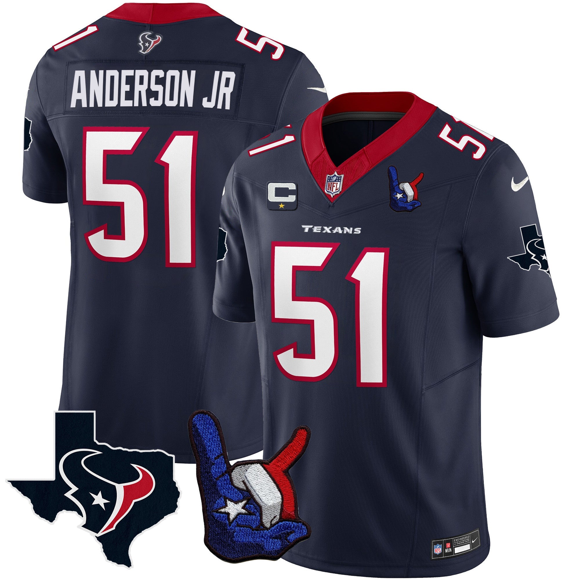 Houston Texans Hand Sign Throwing Up The H Vapor Jersey – All Stitched – Navy – Will Anderson Jr. Jersey
