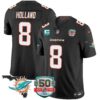 Dolphins 50th Perfect Season & Florida Patch Vapor Jersey – All Stitched – Black – Jevon Holland Jersey