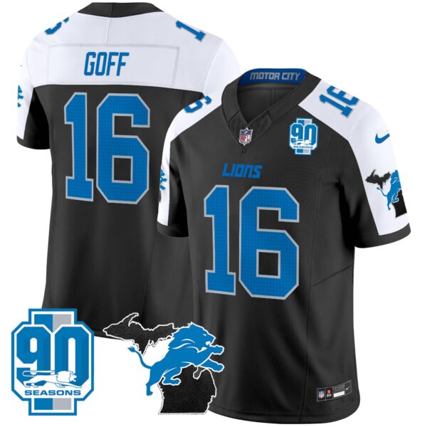 Detroit Lions 2024 Michigan & 90th Year Patch Vapor Jersey – All Stitched – Alternate – Jared Goff Jersey